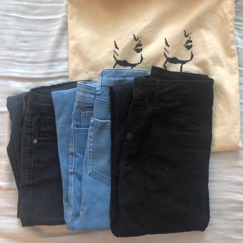 3 Black and Blue Denim Skinny Jeans Bundle
